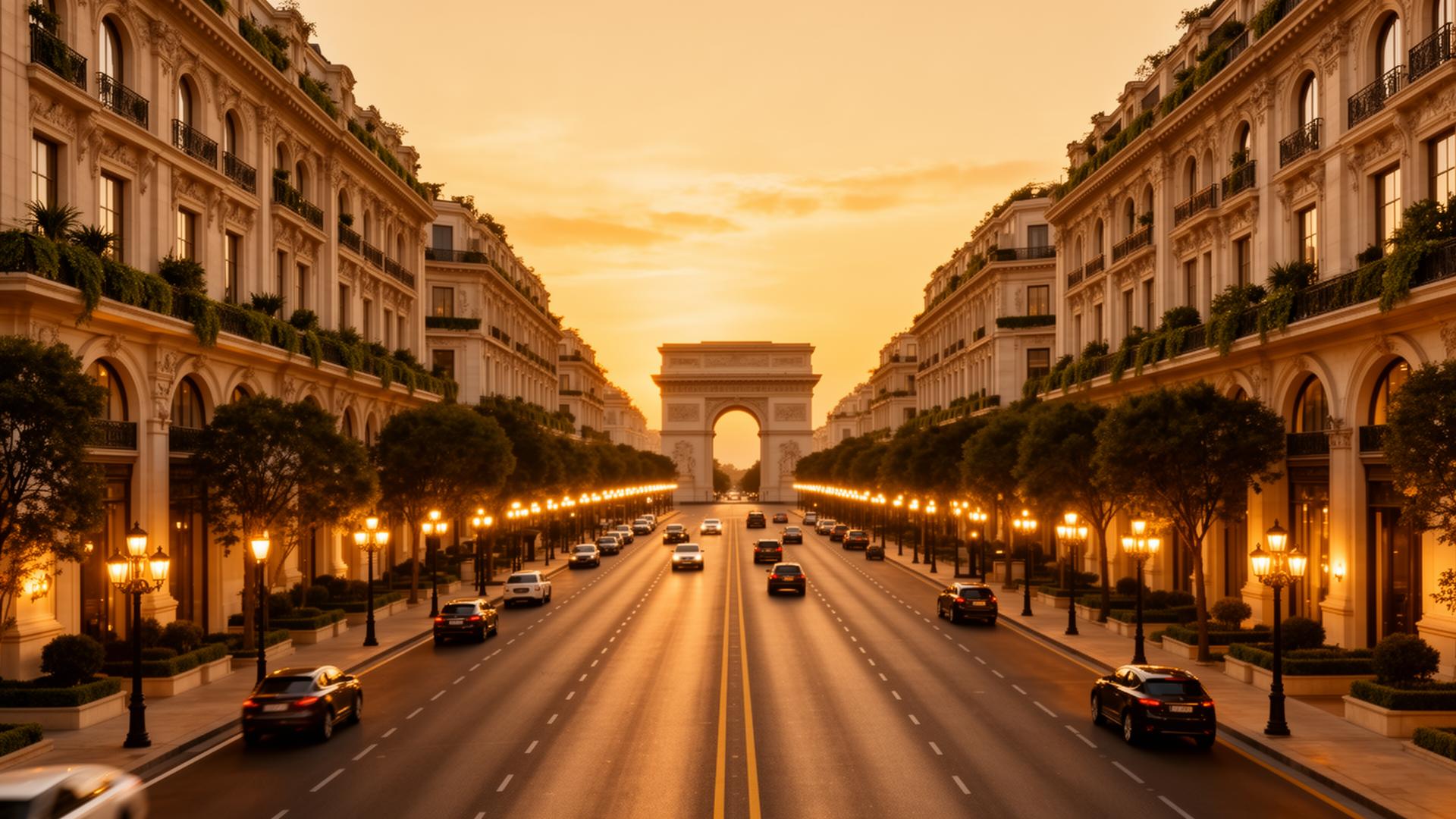 A grand city boulevard representing connected property and enterprise